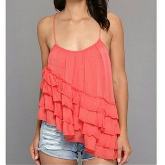 Free People Ruffled Tiered Tomato Tank M - Picture 1 of 10